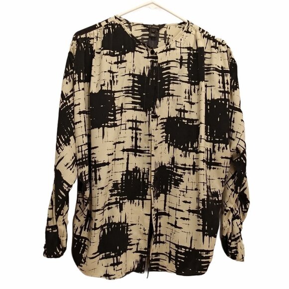 ST. JOHN button-down top women's Silk Print Summer Long-Sleeve crew neck size 6 - Picture 1 of 7